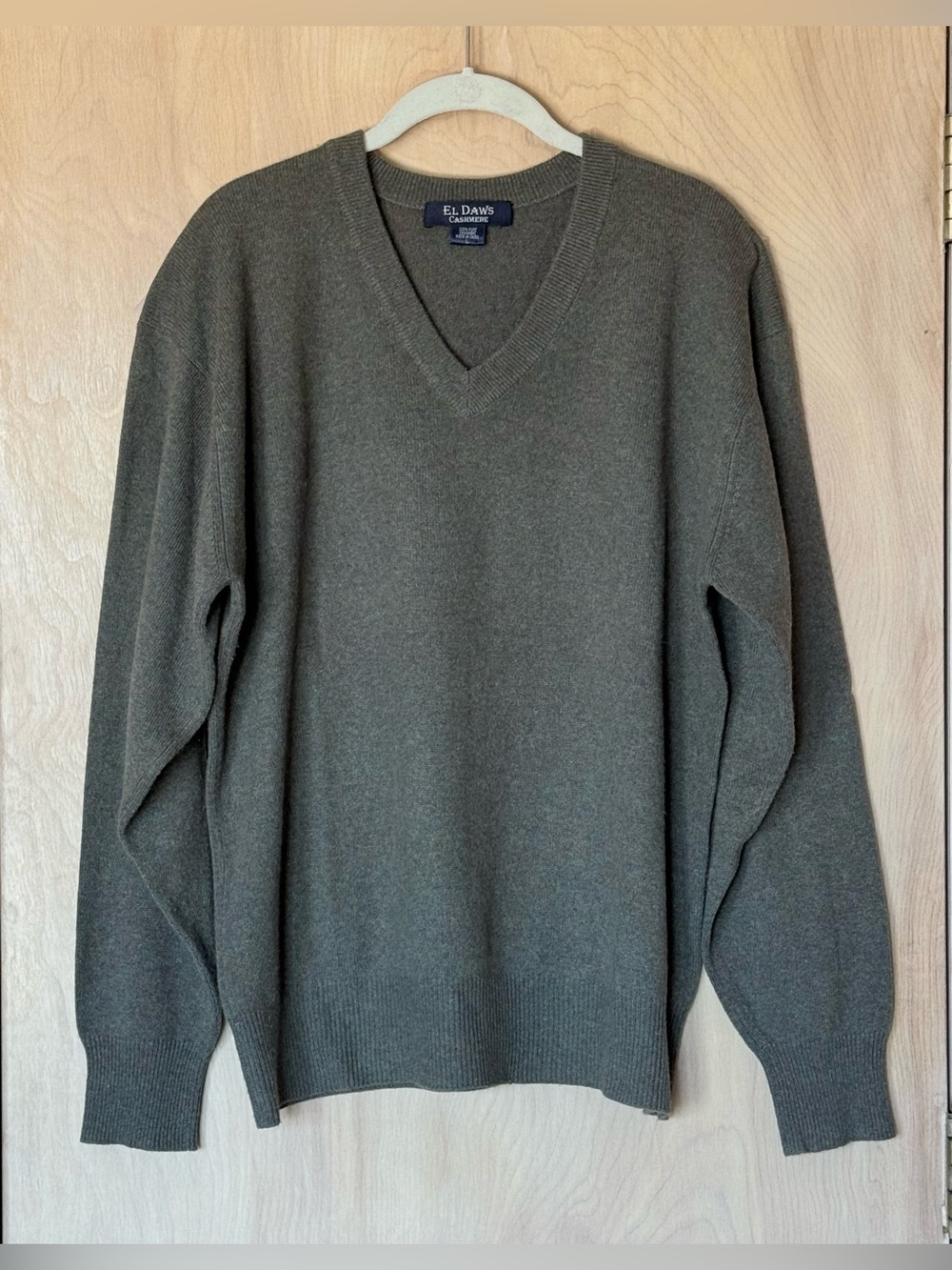 El Daws Cashmere Sweater Dark Green V Neck Men's L Soft Luxury Knit